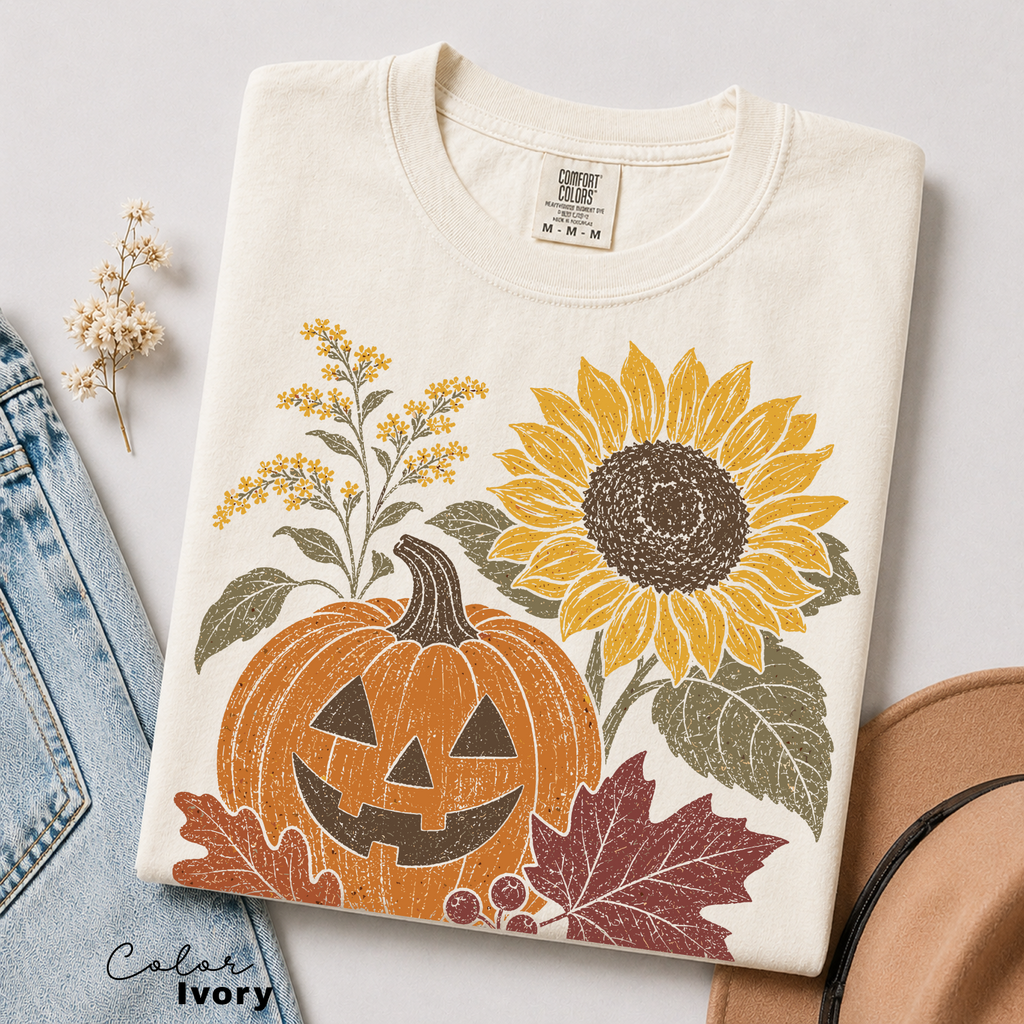 Halloween Pumpkin T-Shirt, Jack O Lantern Fall Shirt, Boho Comfort Colors Tee