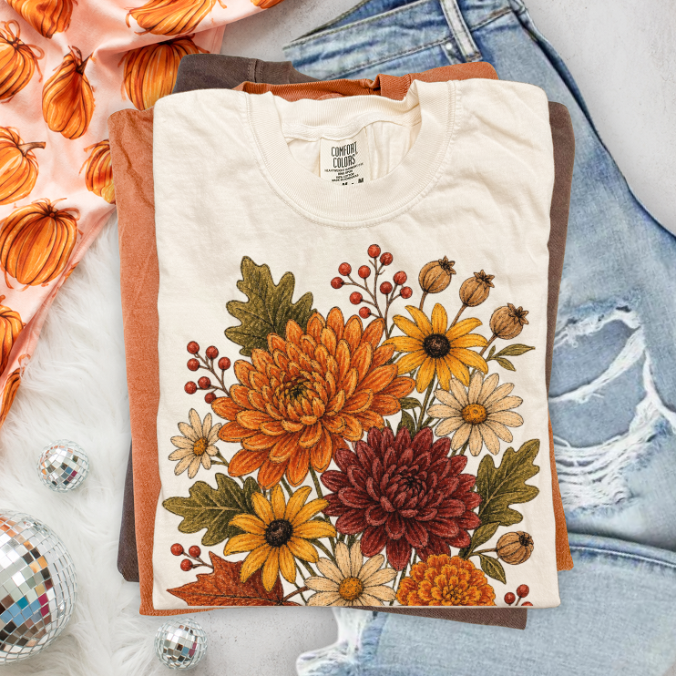 Fall Floral Shirt, Botanical Graphic Tee, Vintage Autumn Flower T-Shirt