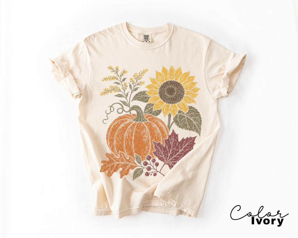Boho Fall Floral Comfort Colors Shirt, Fall Floral Tshirt, Fall Pumpkin