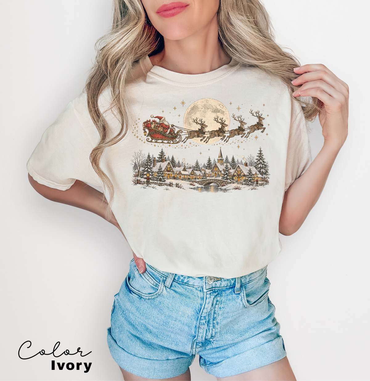 Vintage Christmas Shirt, Santa and Reindeer Tee, Comfort Colors Tee
