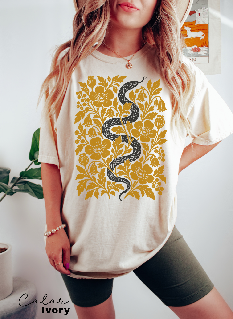 Retro Snake Floral T-Shirt, Botanical Vintage Tee, Comfort Colors Tee, Boho Cottagecore