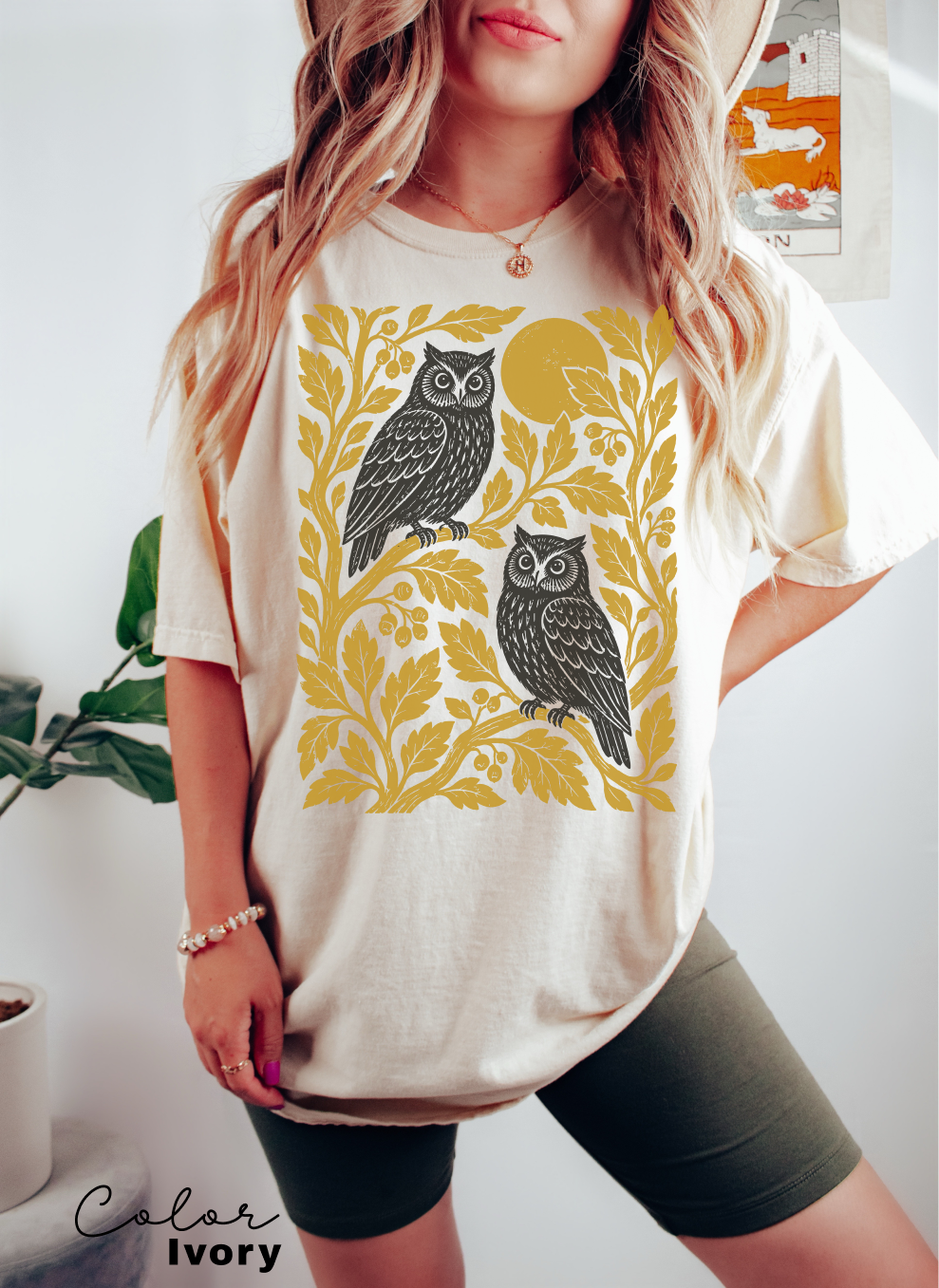 Vintage Owl T-Shirt, Owl Nature Graphic Tee, Botanical Shirt, Comfort Colors Tee