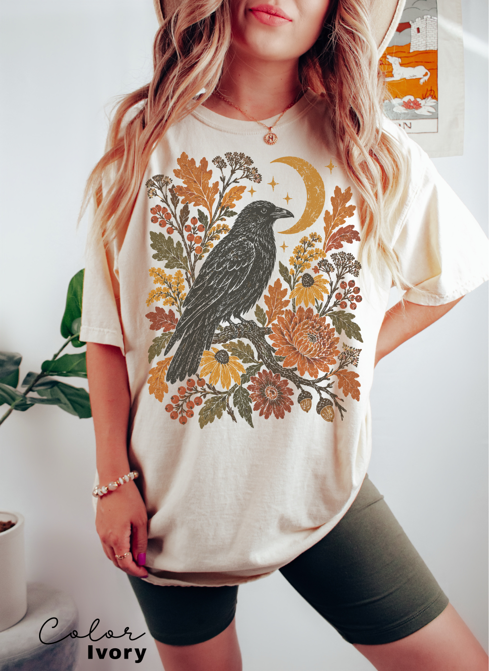 Crow T-Shirt, Autumn Floral Graphic Tee