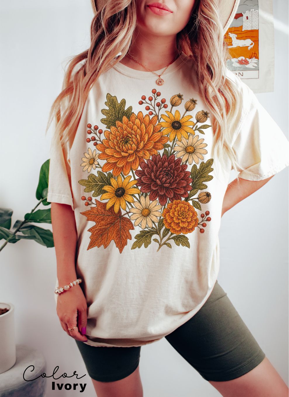 Fall Floral Shirt, Botanical Graphic Tee, Vintage Autumn Flower T-Shirt