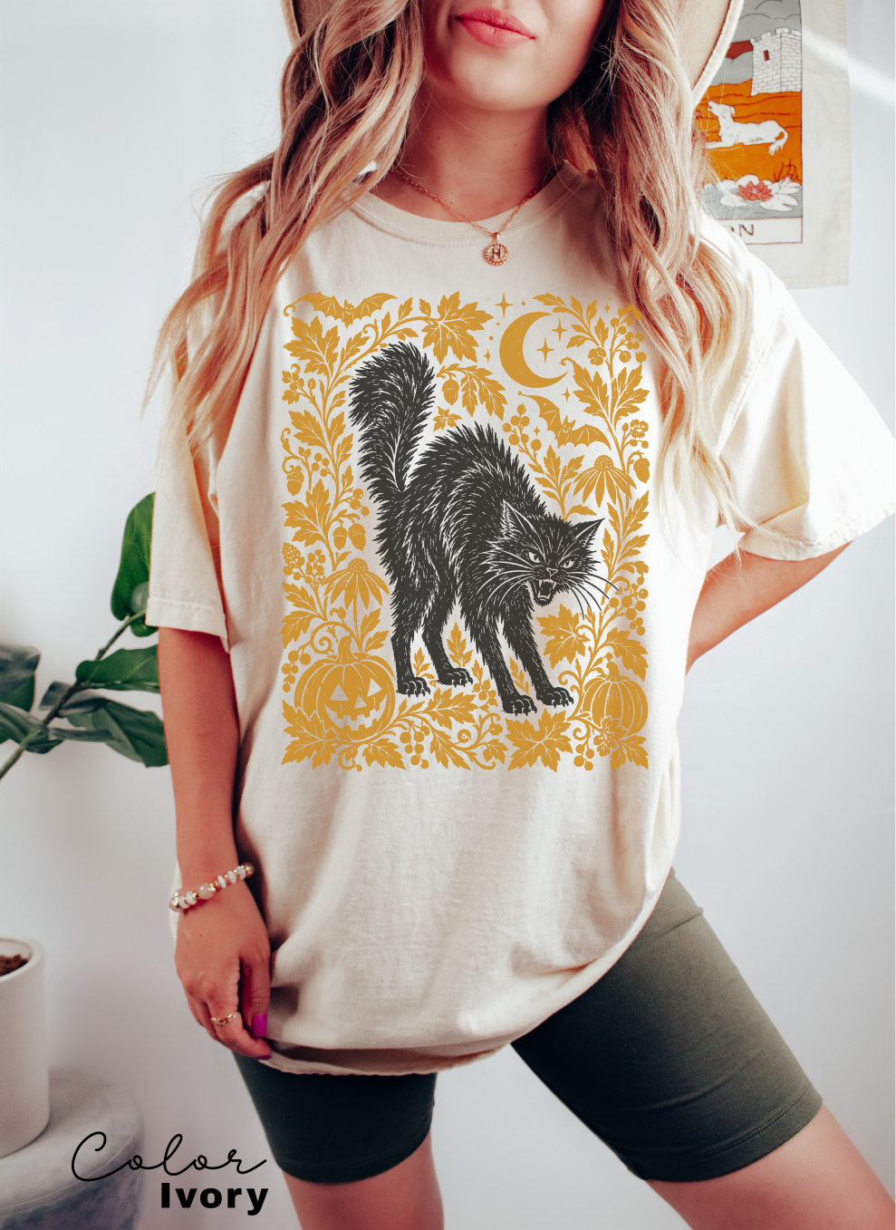 Black Cat Halloween Shirt, Witchy Graphic Tee, Fall Pumpkin T-Shirt, Vintage Spooky Season