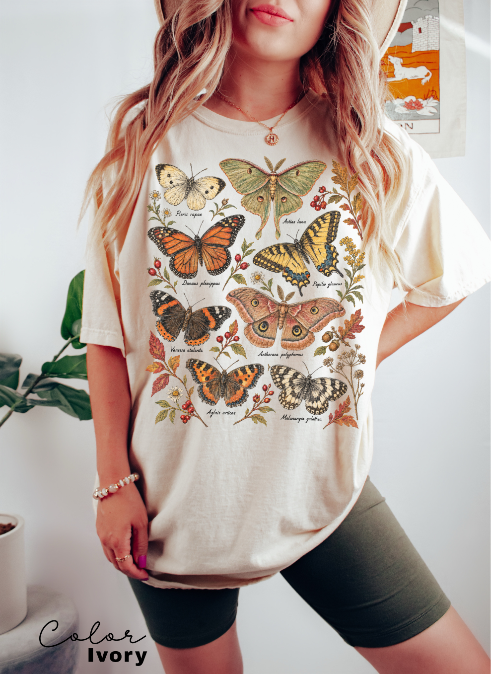 Vintage Botanical Butterfly T-Shirt, Autumn Floral Nature Tee