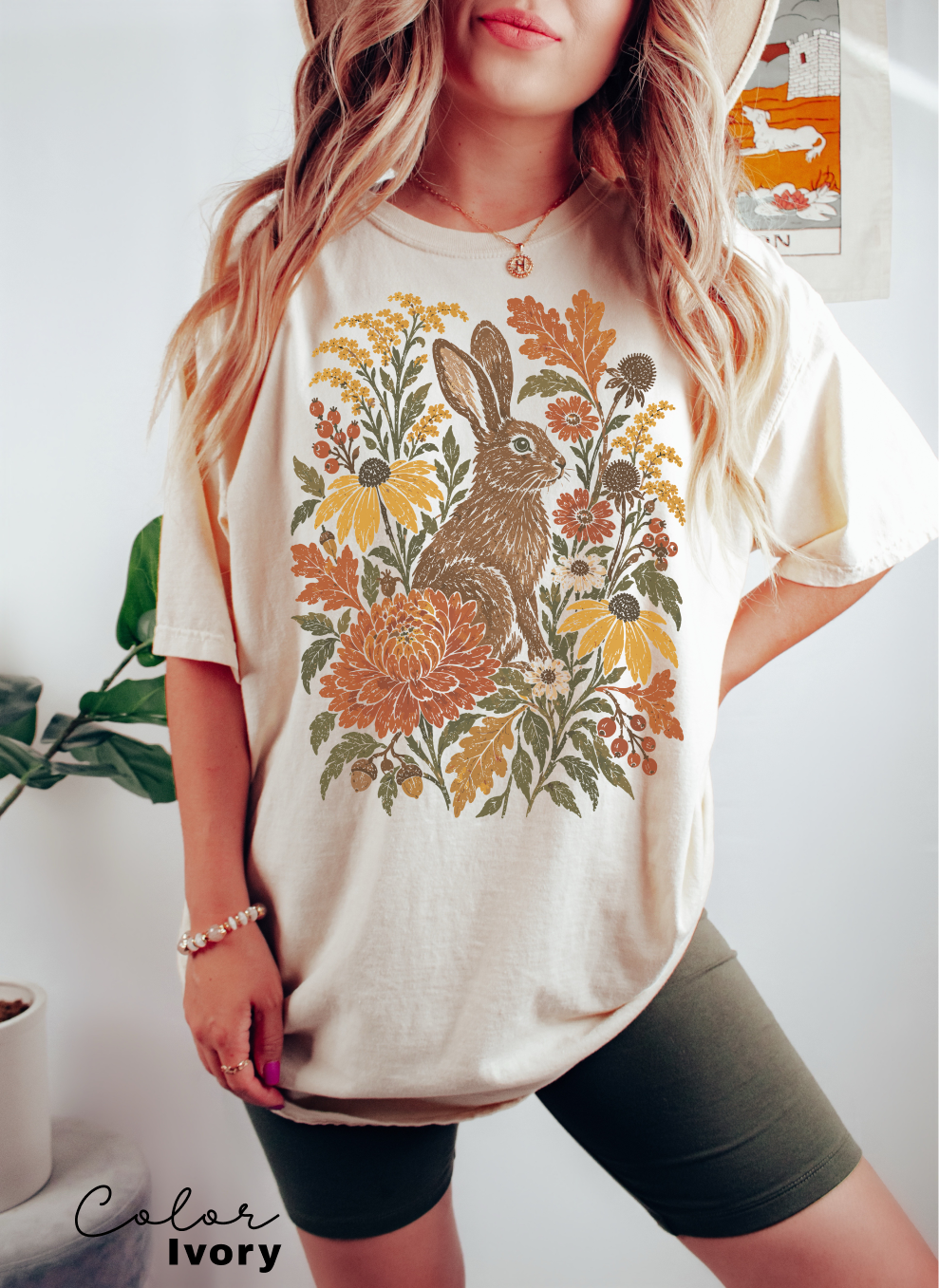 Vintage Rabbit Floral Shirt, Flower Fall Tee