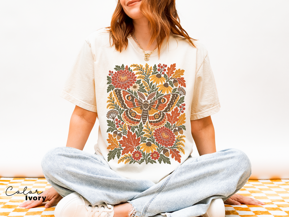 Moth Floral Fall T-Shirt, Vintage Wildflower Shirt