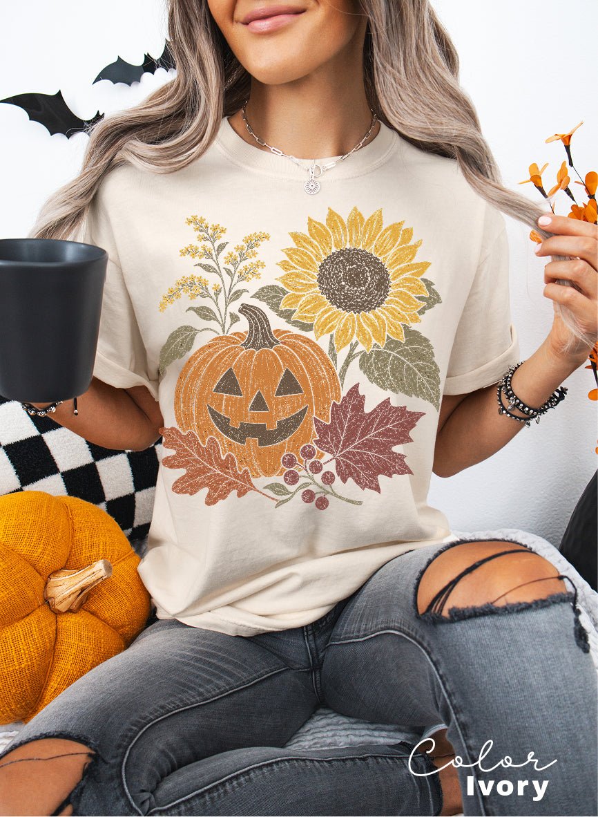 Halloween Pumpkin T-Shirt, Jack O Lantern Fall Shirt, Boho Comfort Colors Tee