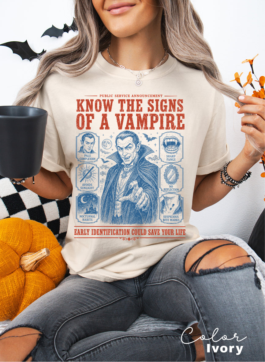How to Spot a Vampire Halloween Shirt, Fake Halloween Public Service Announcement