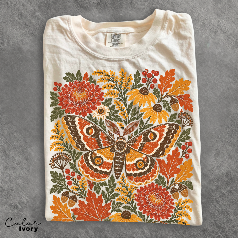 Moth Floral Fall T-Shirt, Vintage Wildflower Shirt
