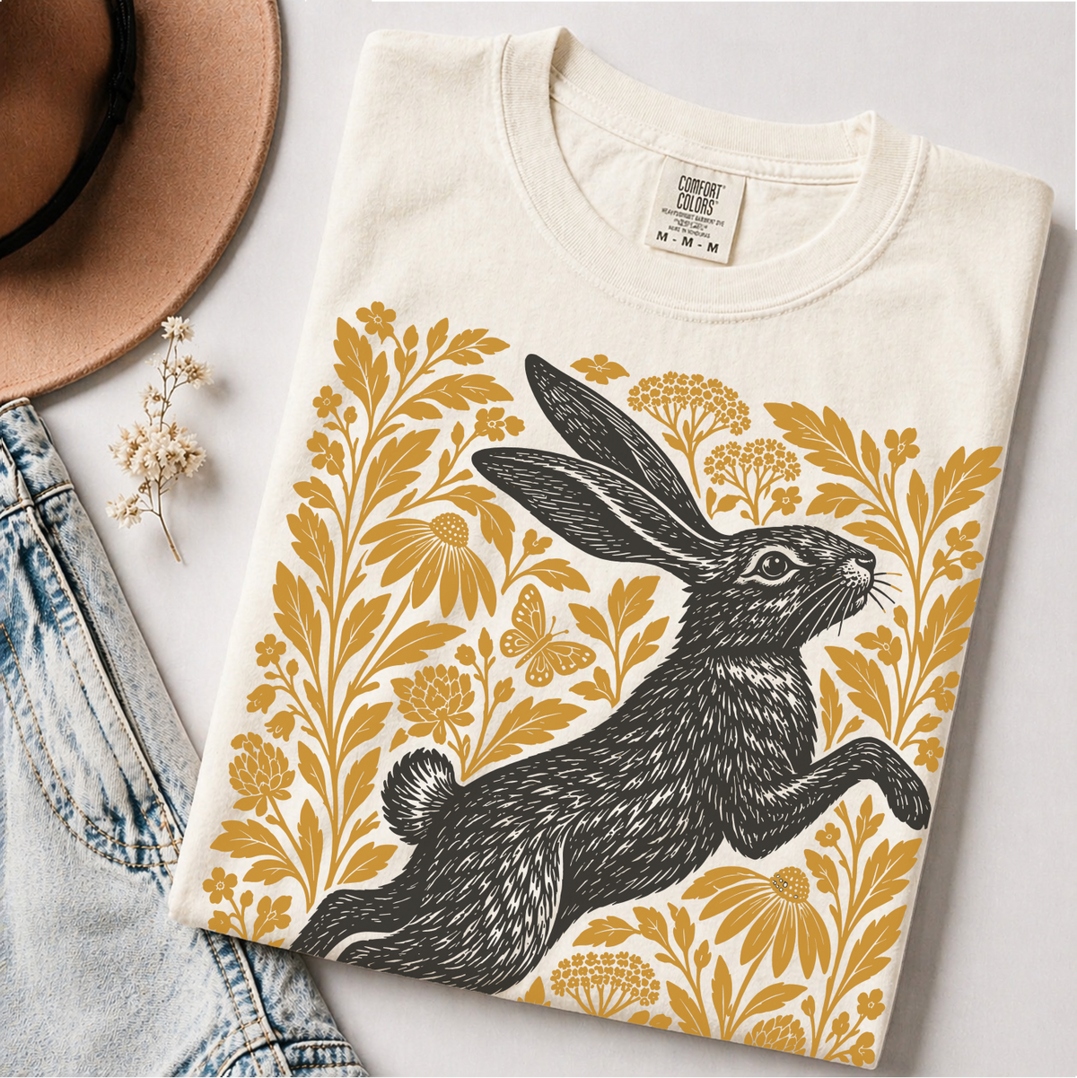 Vintage Rabbit Floral Shirt, Floral Animal Tee, Comfort Colors Tee