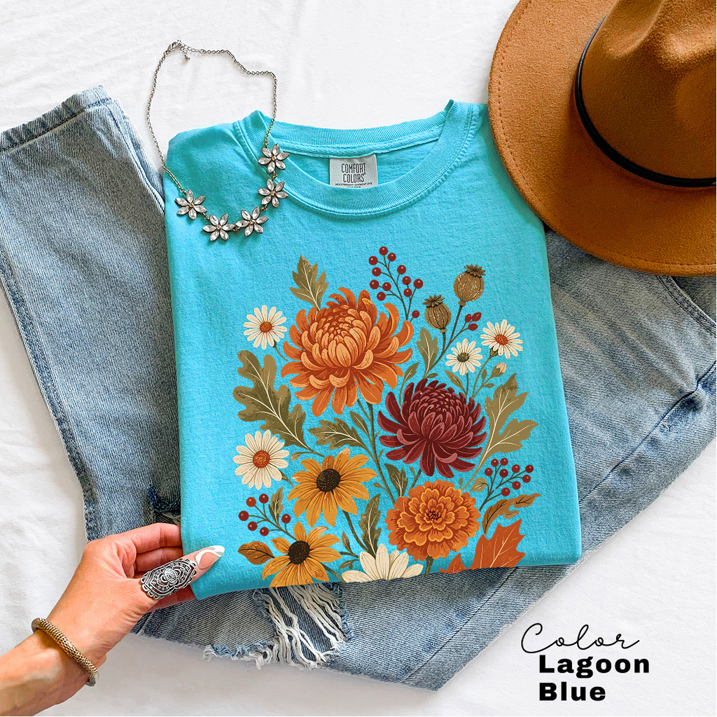 Fall Floral T-Shirt, Vintage Botanical Tee, Boho Fall Flowers