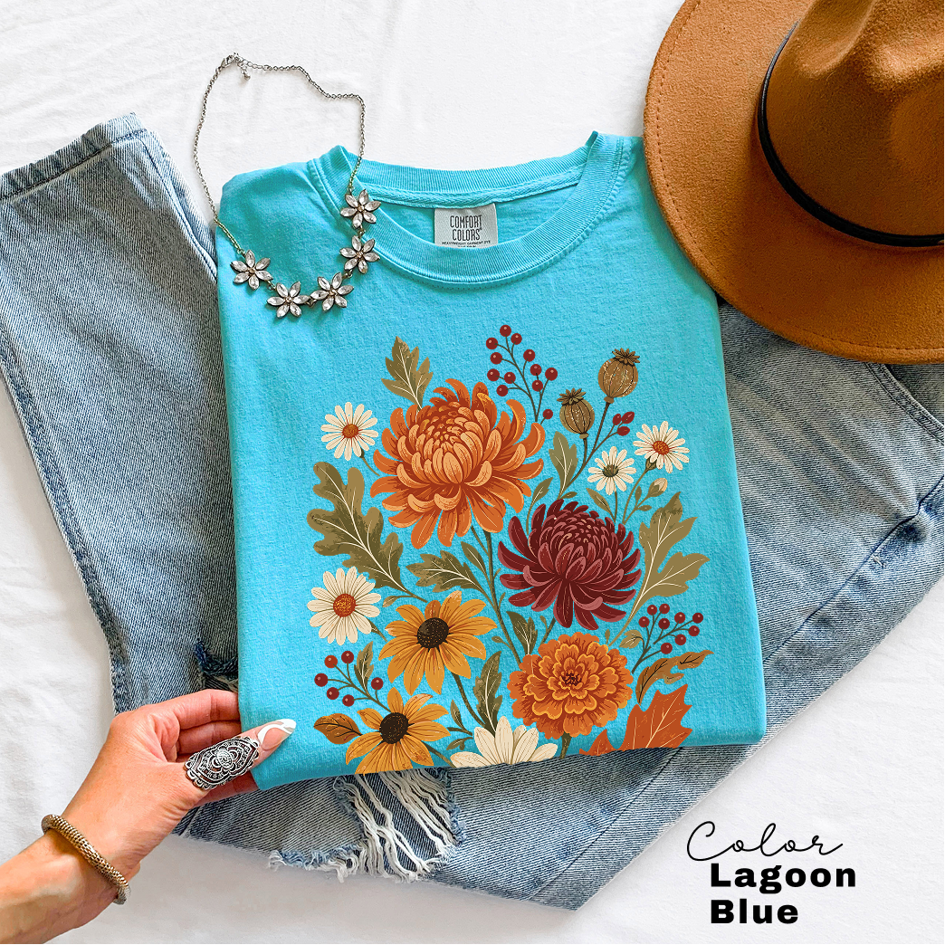 Fall Floral T-Shirt, Vintage Botanical Tee, Boho Fall Flowers