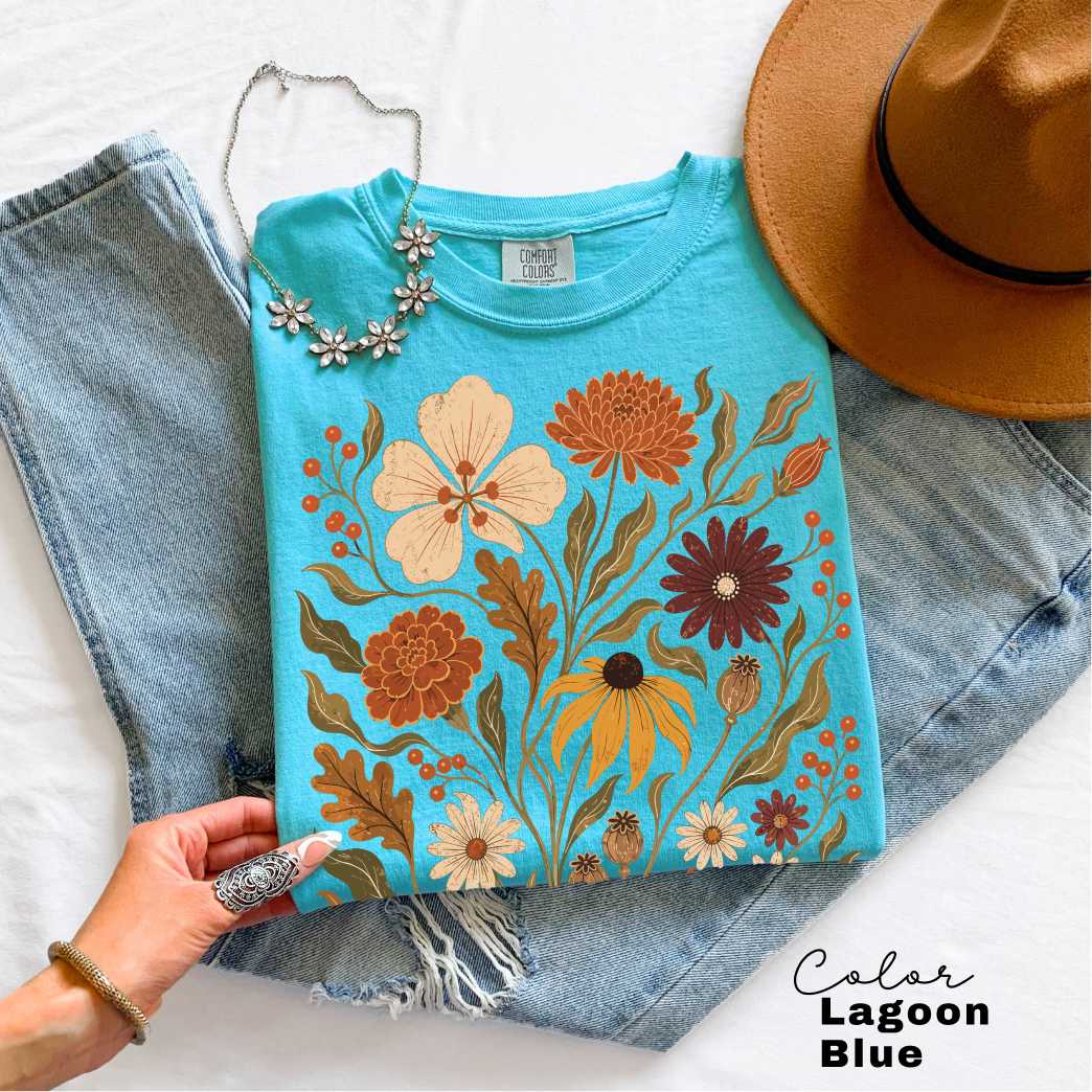 Fall Floral T-Shirt, Vintage Botanical Graphic Tee, Rustic Wildflower Shirt, Autumn Tee