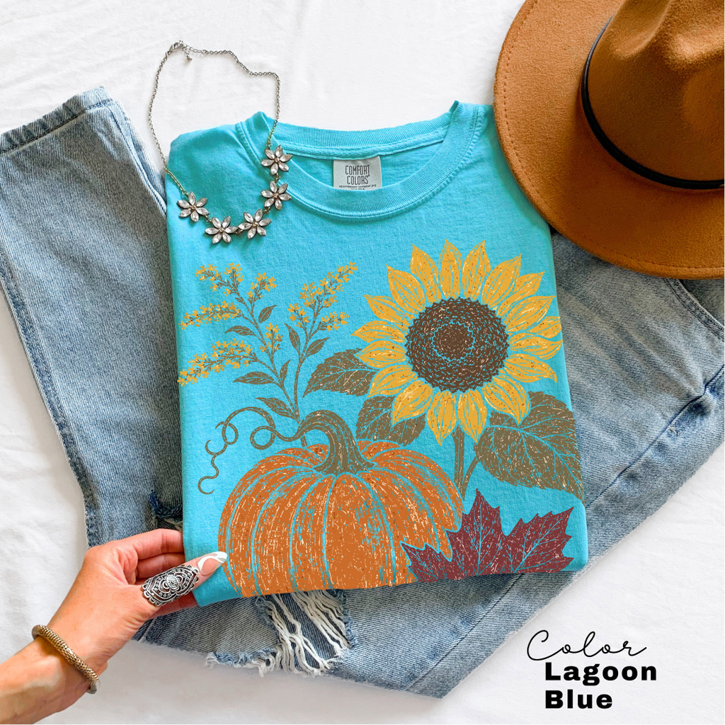 Boho Fall Floral Comfort Colors Shirt, Fall Floral Tshirt, Fall Pumpkin