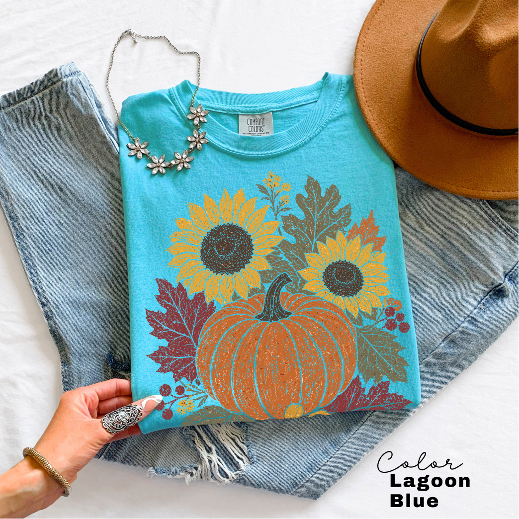 Fall Pumpkin Floral T-Shirt, Comfort Colors Tee, Botanical Autumn Shirt, Boho Cottagecore Tee