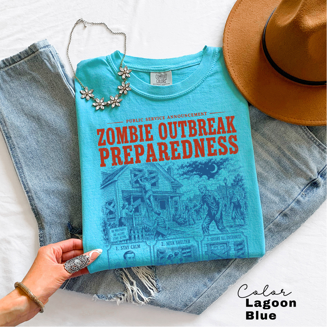 Zombie Outbreak Preparedness T-Shirt, Fake Halloween Public Service Announcement, Retro Halloween