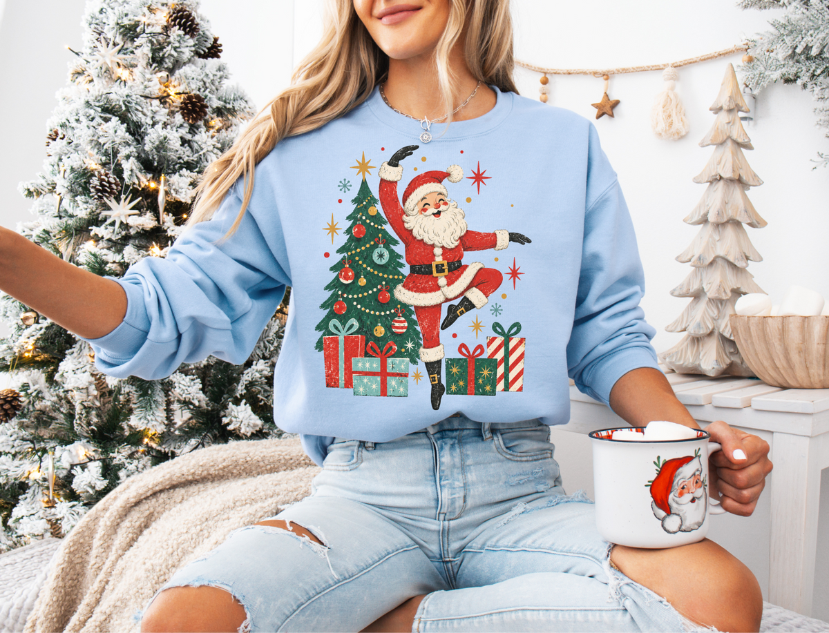 Retro Dancing Santa Sweatshirt, Vintage Christmas Crewneck, Holiday Pullover Sweater