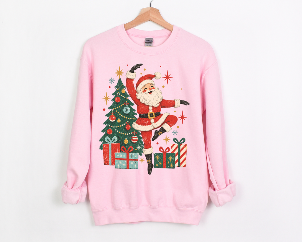 Retro Dancing Santa Sweatshirt, Vintage Christmas Crewneck, Holiday Pullover Sweater