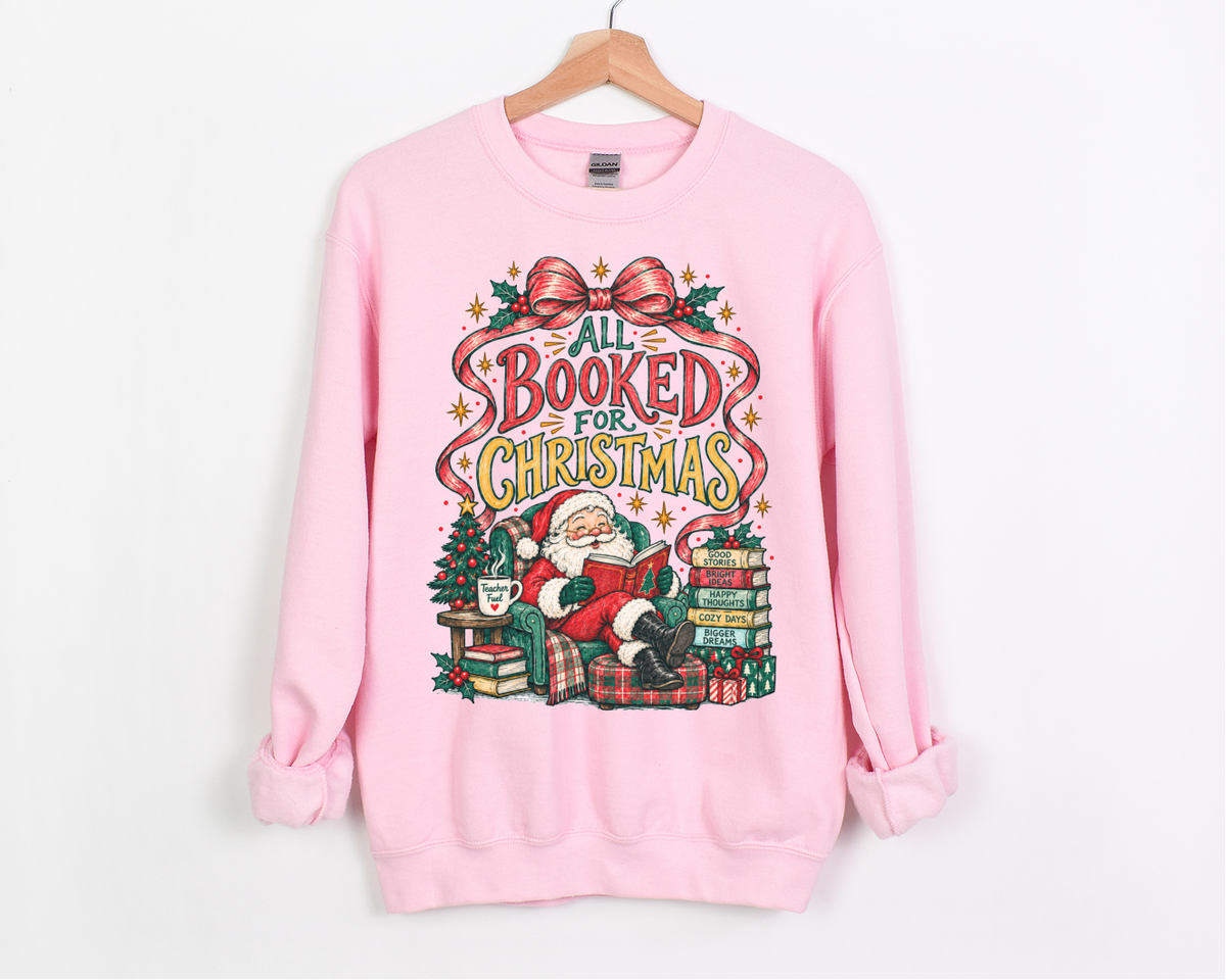 Christmas Book Sweatshirt, All Booked for Christmas Crewneck, Reader Gift, Teacher Sweatshirt