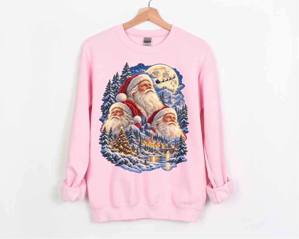 Santa Christmas 90s Sweatshirt, Vintage Christmas Pullover, Santa Claus Face, Moon