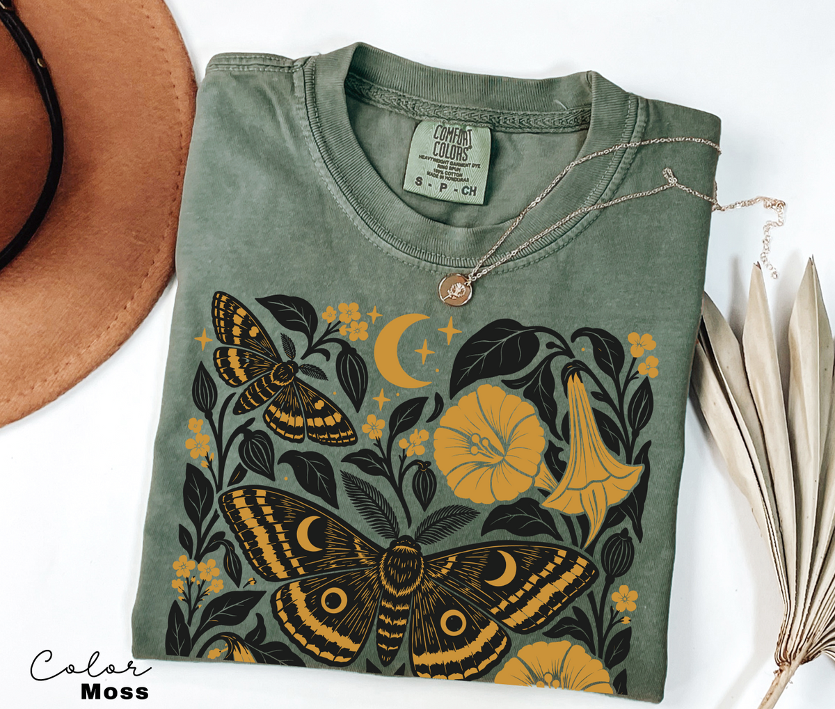 Vintage Moth Shirt, Retro Botanical Flower Tee, Cottagecore Nature, Comfort Colors Tee