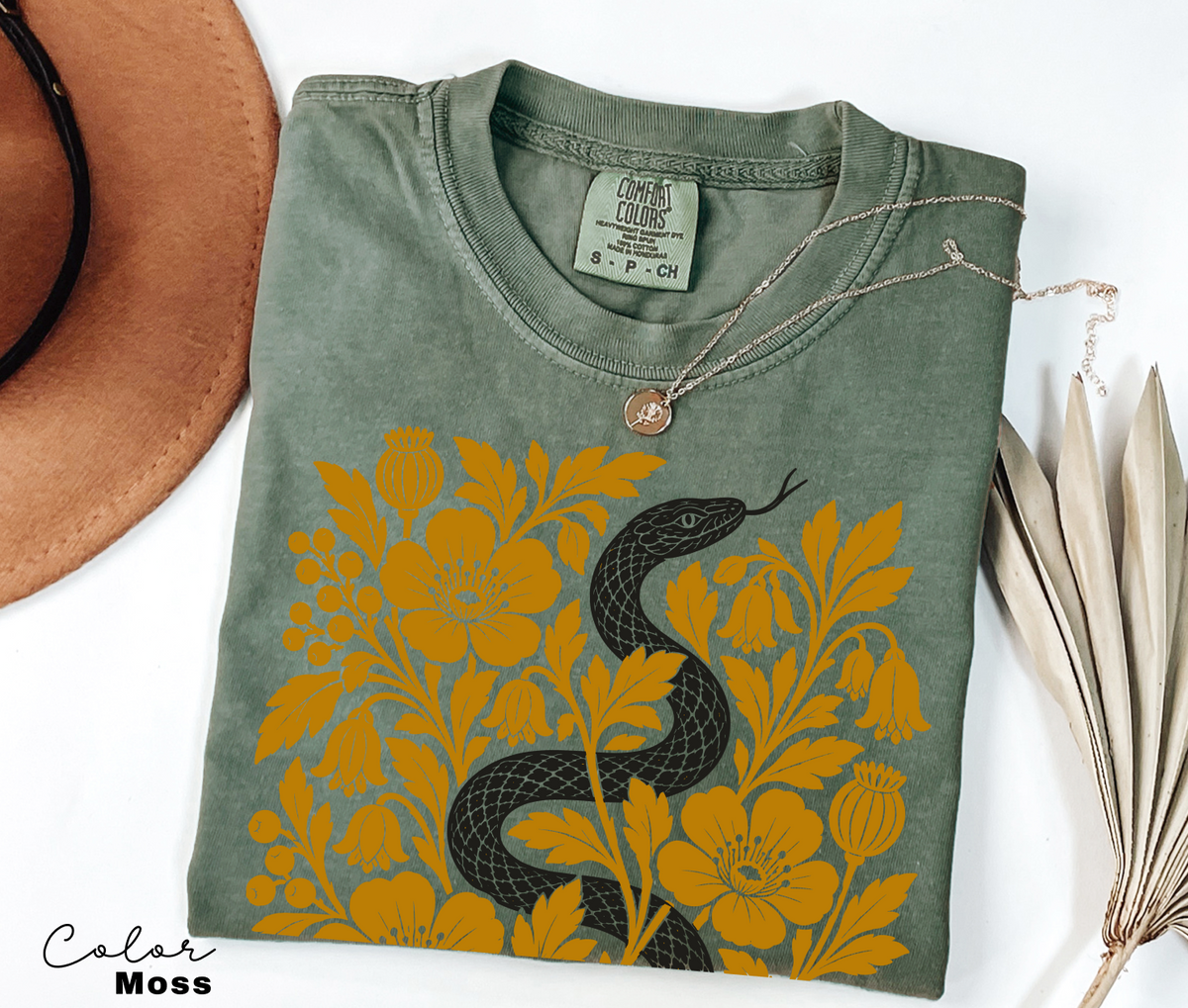 Retro Snake Floral T-Shirt, Botanical Vintage Tee, Comfort Colors Tee, Boho Cottagecore