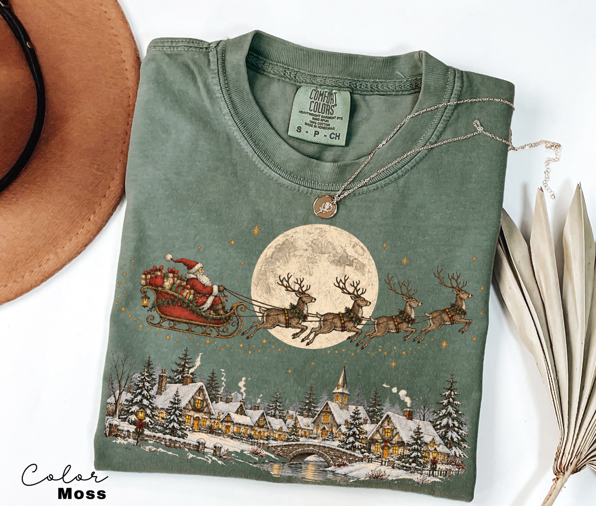 Vintage Christmas Shirt, Santa and Reindeer Tee, Comfort Colors Tee