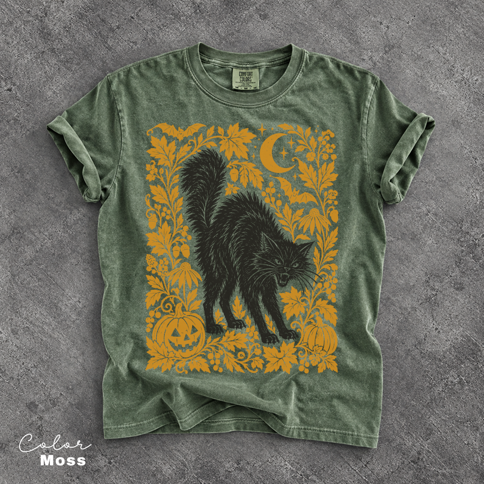 Black Cat Halloween Shirt, Witchy Graphic Tee, Fall Pumpkin T-Shirt, Vintage Spooky Season