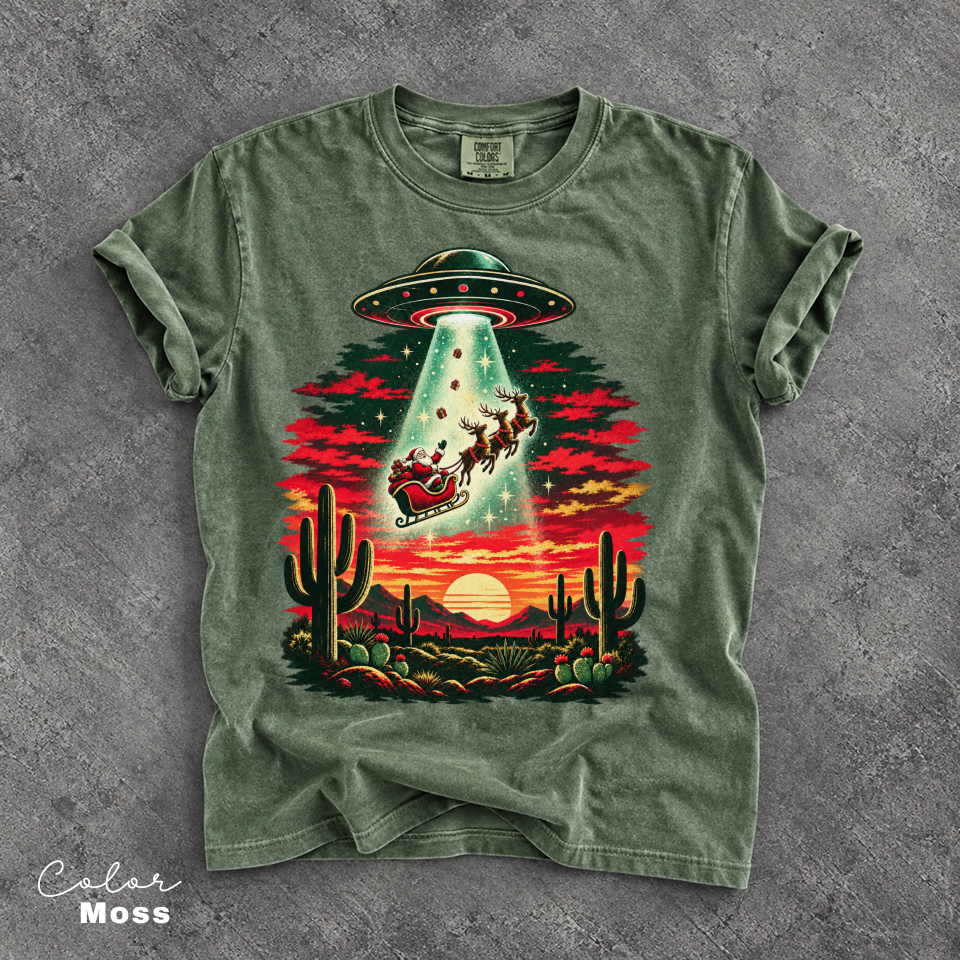 Santa UFO Christmas Shirt, Vintage Christmas Tee, Funny Christmas Tee