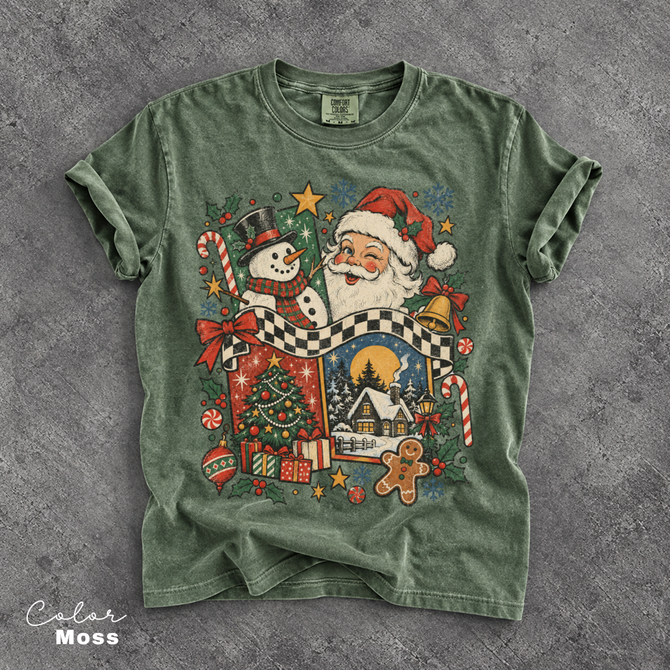 Christmas Vintage Shirt, Retro Santa Claus Snowman Shirt, Comfort Colors Tee