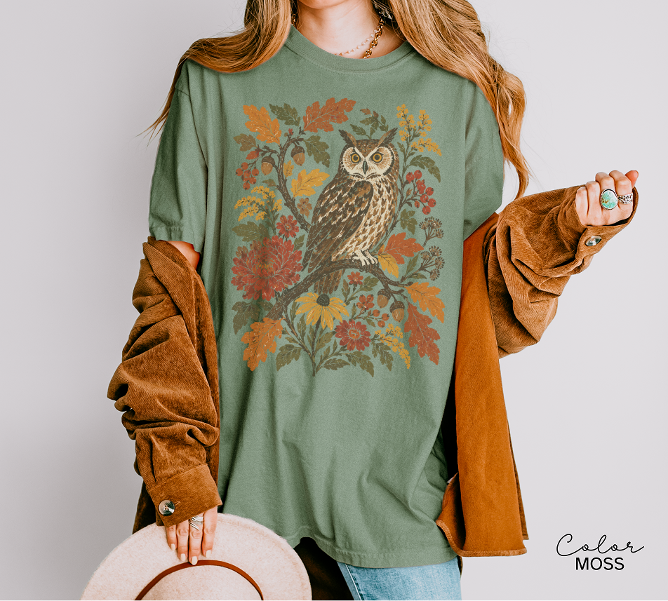 Vintage Owl T-Shirt, Fall Nature Graphic Tee