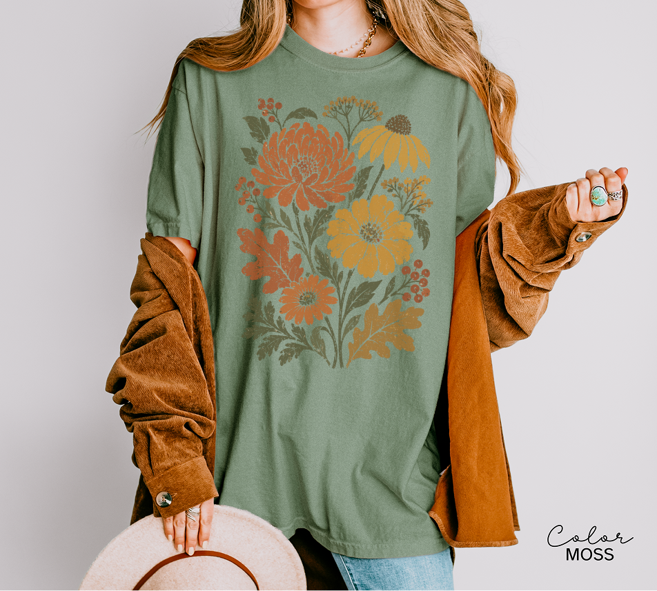 Fall Floral Tee, Vintage Botanical Shirt