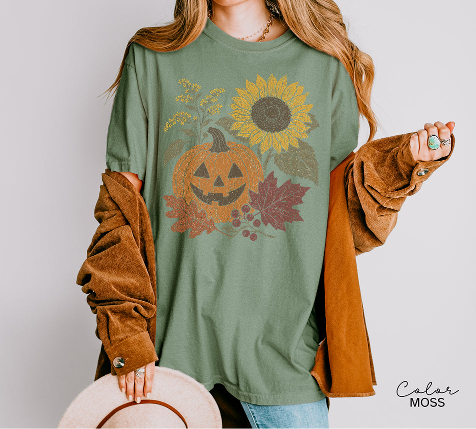 Halloween Pumpkin T-Shirt, Jack O Lantern Fall Shirt, Boho Comfort Colors Tee