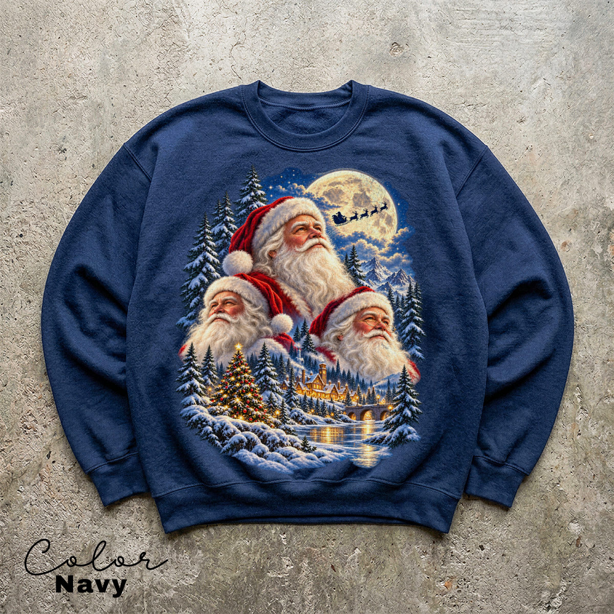 Santa Christmas 90s Sweatshirt, Vintage Christmas Pullover, Santa Claus Face, Moon