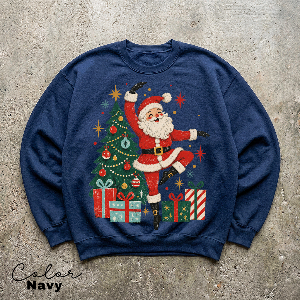 Retro Dancing Santa Sweatshirt, Vintage Christmas Crewneck, Holiday Pullover Sweater