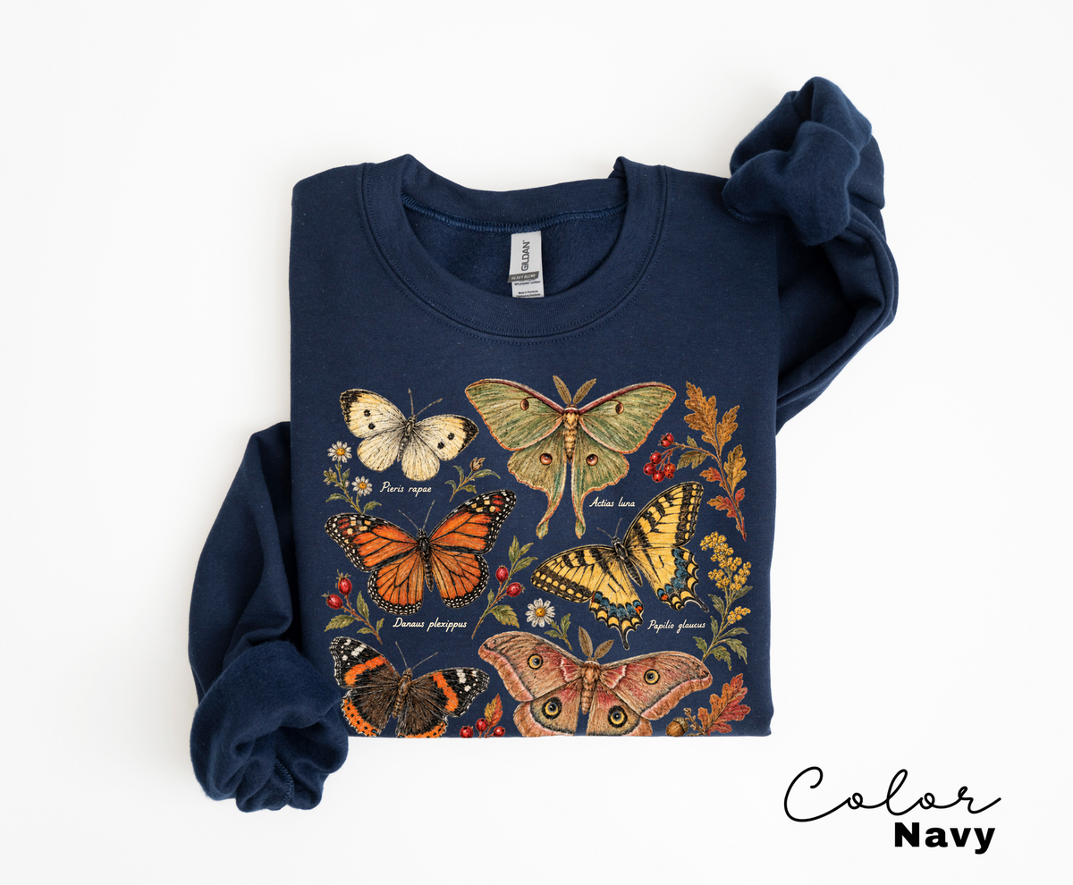 Vintage Butterfly Sweatshirt, Fall Autumn Pullover
