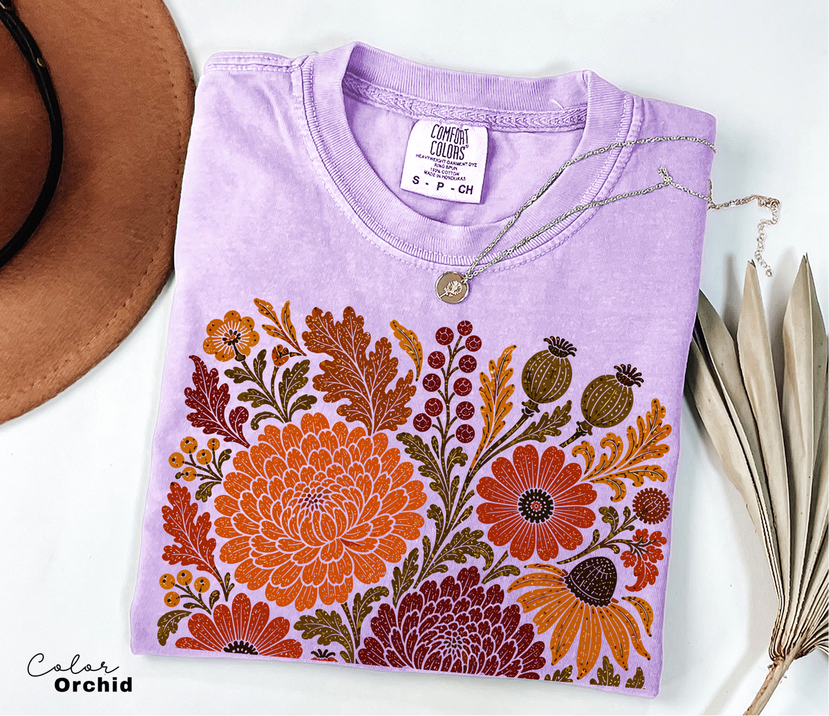 Fall Floral T-Shirt, Comfort Colors Tee, Botanical Art Shirt, Boho Cottagecore Shirt