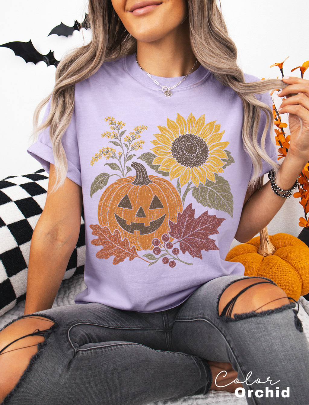Halloween Pumpkin T-Shirt, Jack O Lantern Fall Shirt, Boho Comfort Colors Tee