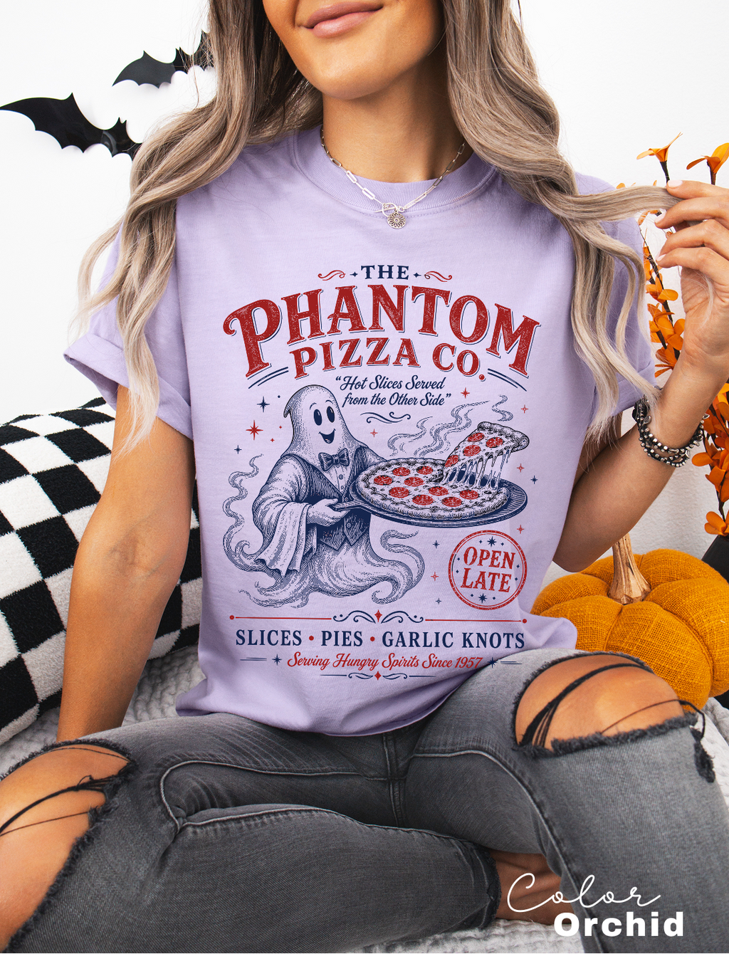 Ghost Pizza Graphic Tee, Retro Halloween Shirt,
