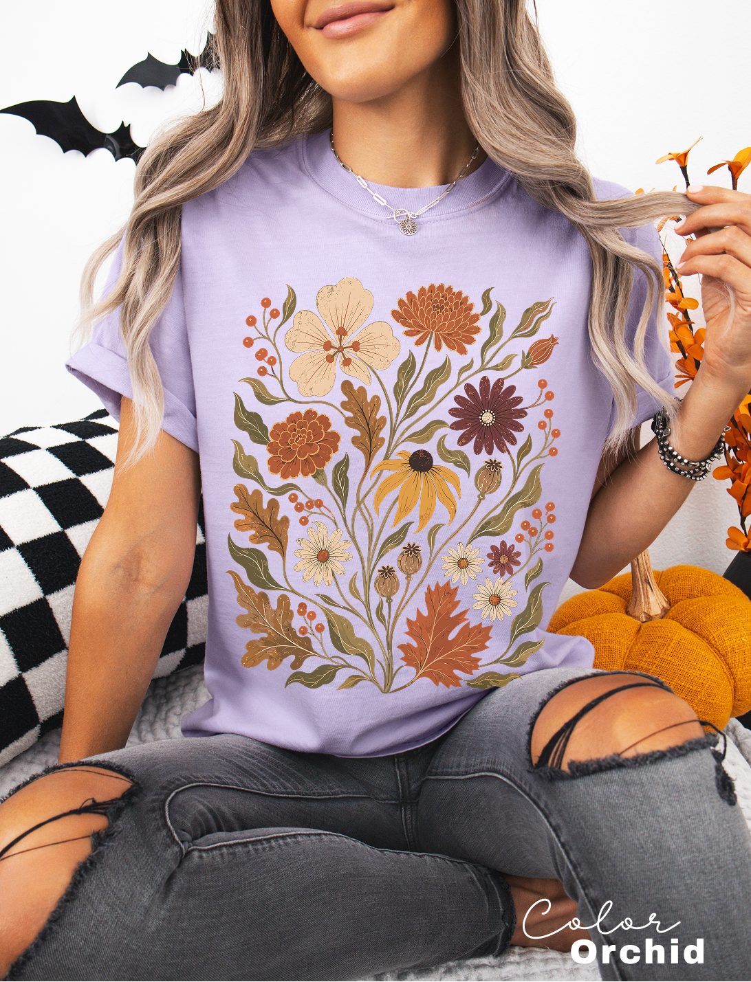 Fall Floral T-Shirt, Vintage Botanical Graphic Tee, Rustic Wildflower Shirt, Autumn Tee
