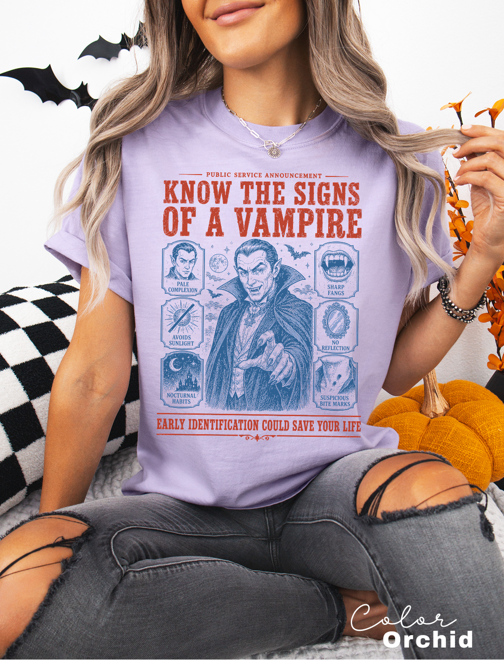 How to Spot a Vampire Halloween Shirt, Fake Halloween Public Service Announcement
