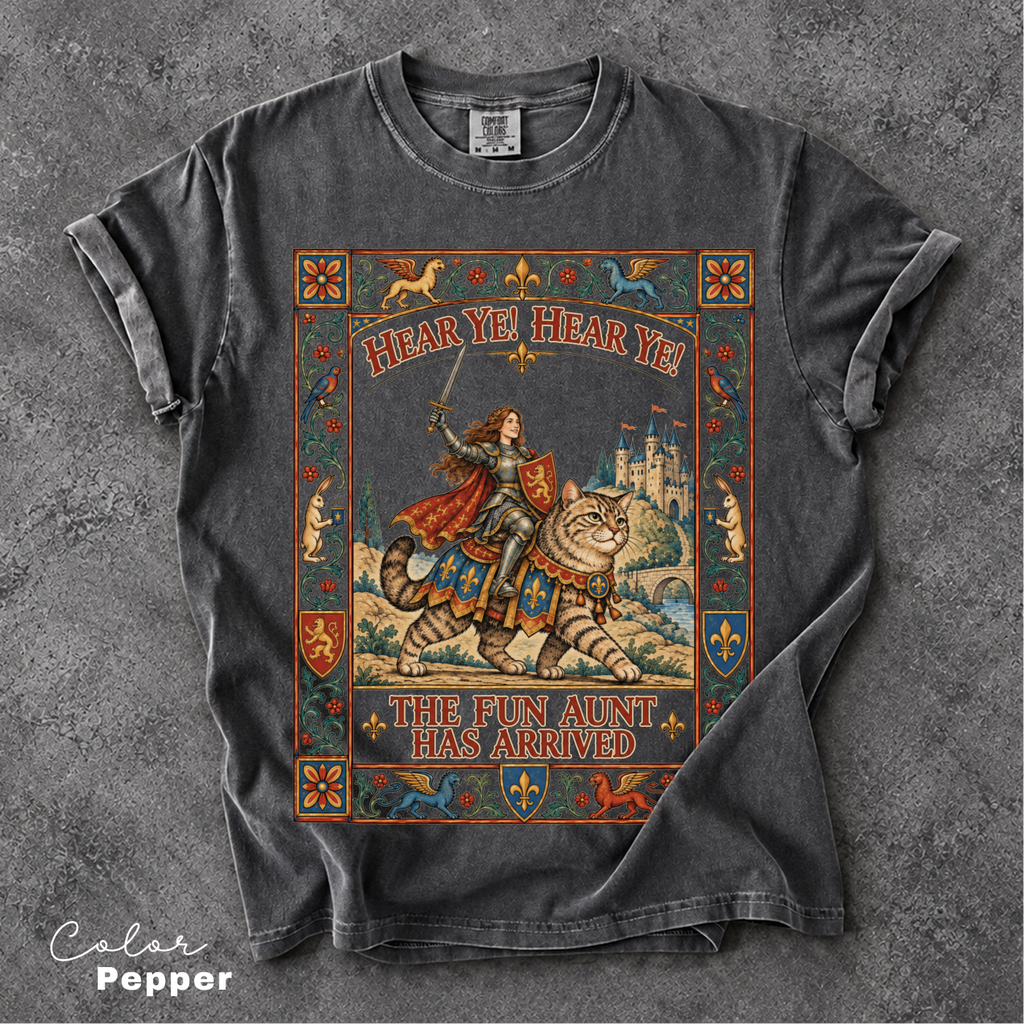 Funny Aunt Shirt, Medieval Knight With Cat Graphic Tee, Fantasy Meme Shirt