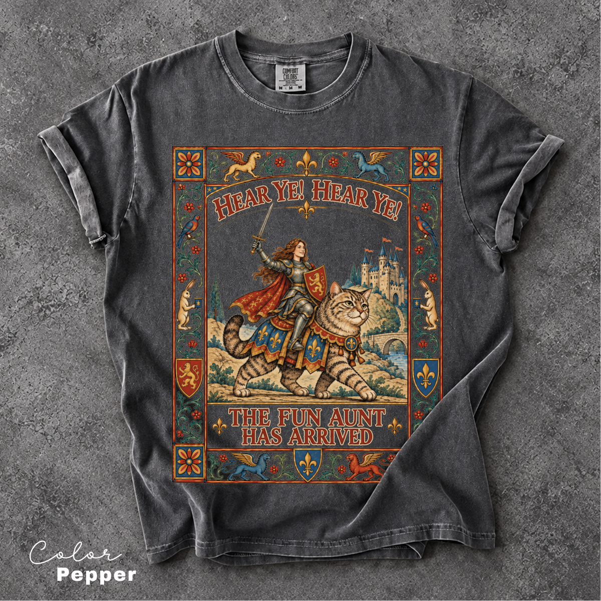 Funny Aunt Shirt, Medieval Knight With Cat Graphic Tee, Fantasy Meme Shirt