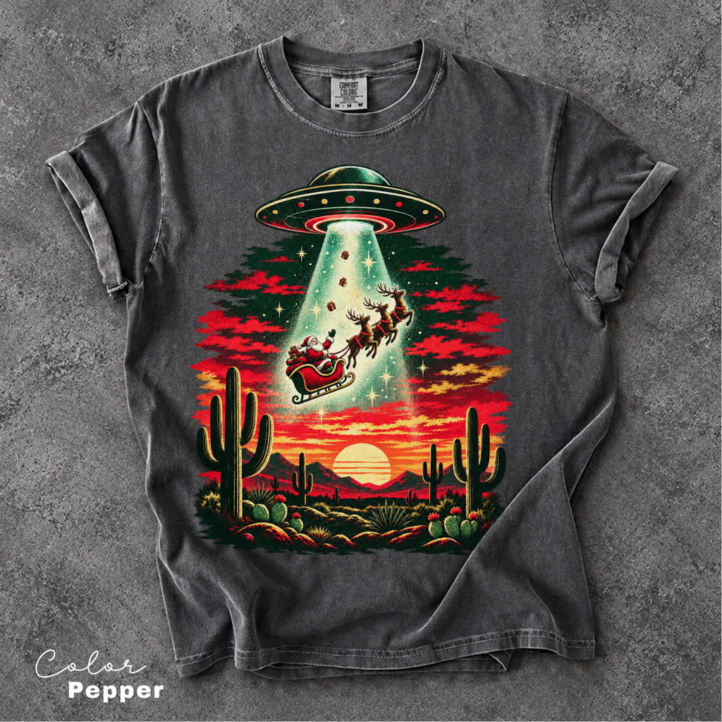 Santa UFO Christmas Shirt, Vintage Christmas Tee, Funny Christmas Tee