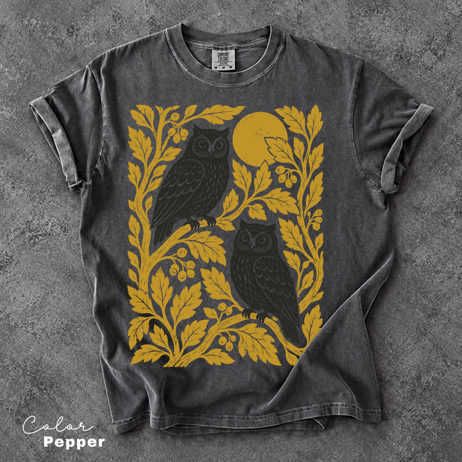 Vintage Owl T-Shirt, Owl Nature Graphic Tee, Botanical Shirt, Comfort Colors Tee