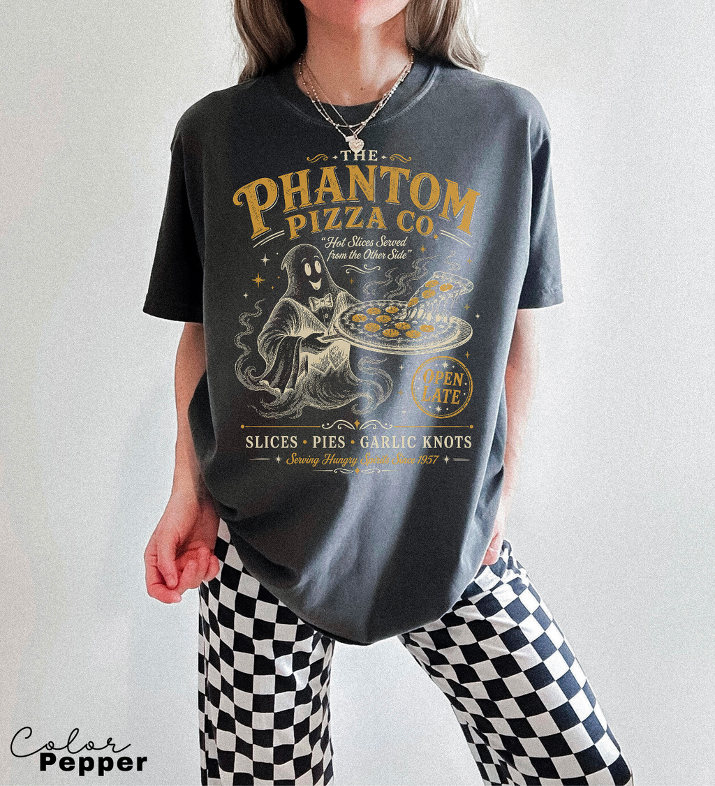 Ghost Pizza Graphic Tee, Retro Halloween Shirt,
