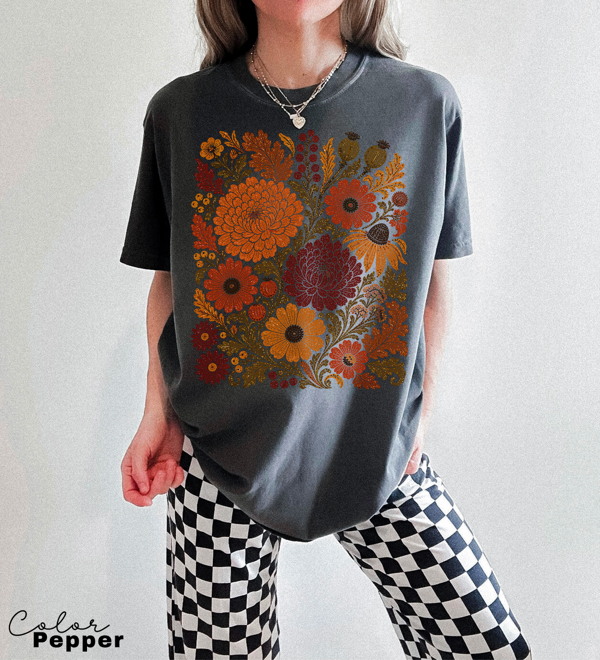 Fall Floral T-Shirt, Comfort Colors Tee, Botanical Art Shirt, Boho Cottagecore Shirt