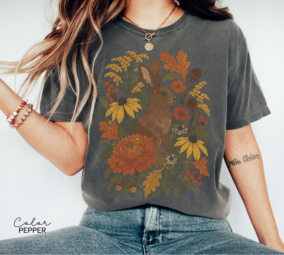 Vintage Rabbit Floral Shirt, Flower Fall Tee